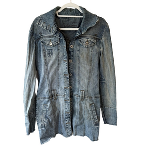 Seductions Y2K Dirty Blue Denim Distressed Dress Jacket for Women Size M Retro